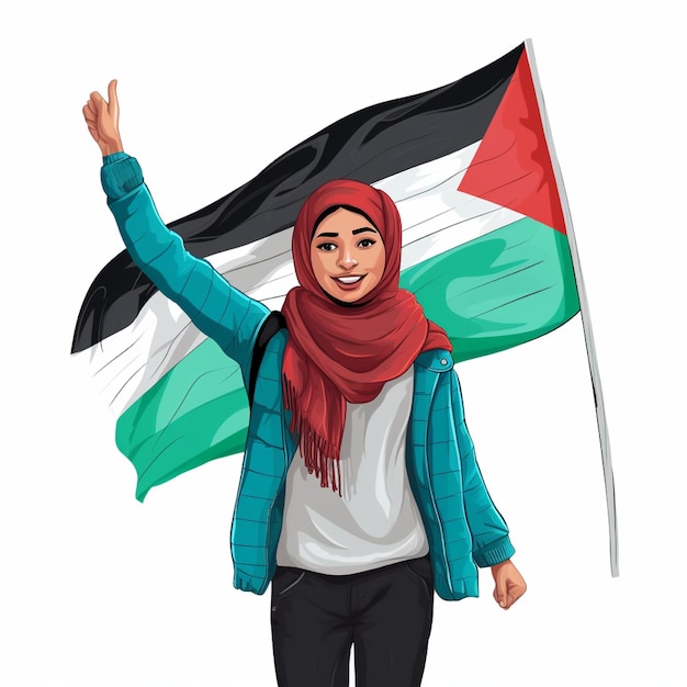 Illustration of teenager and Palestinian flag isolated on background