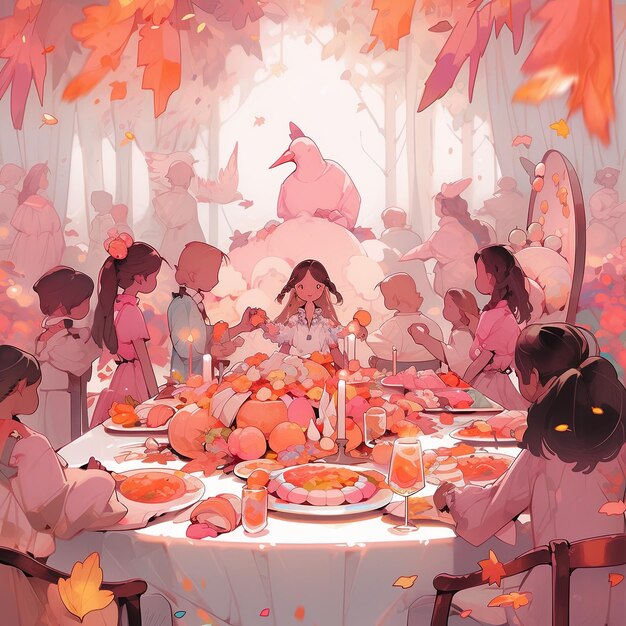 illustration Thanksgiving event in pink