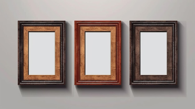 Illustration of three empty wooden frames hanging on a white wall