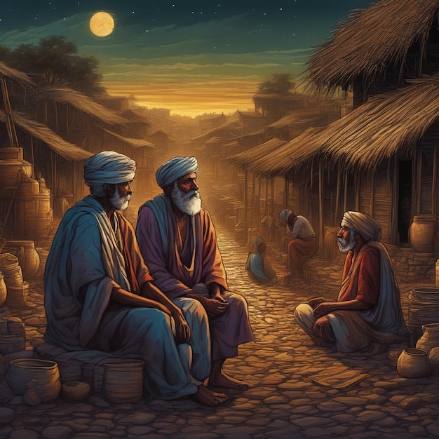 illustration of three men in the desertillustration of a man in the desert