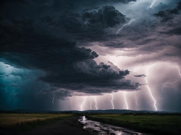 An illustration of thunderclouds with lightning strikes