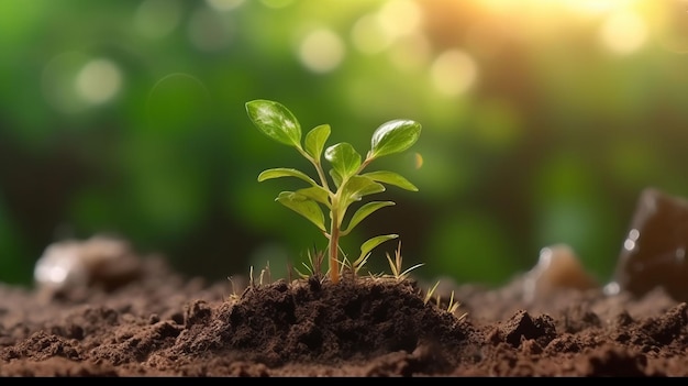 Illustration of a tiny green plant emerging from the soil