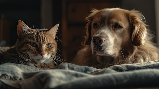 Illustration of the togetherness of dogs and cats