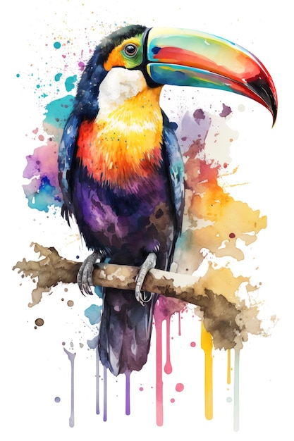 Illustration toucan in watercolor Animal on a white background generative AI