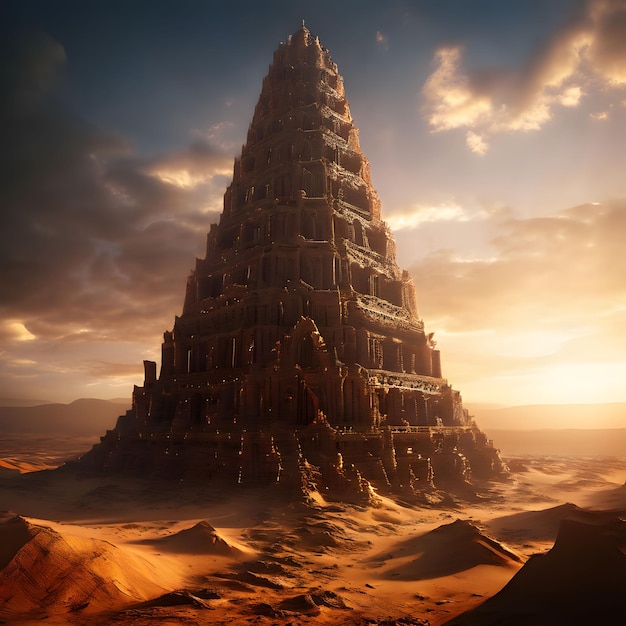 Photo illustration of the tower of babel temple ruins