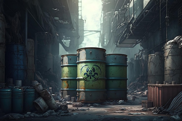 Illustration of toxic factory waste barrel