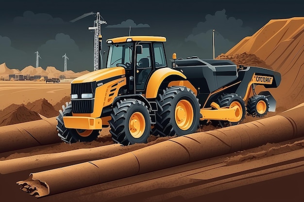 Illustration Tractor plowing a area for constructionconstruction vector