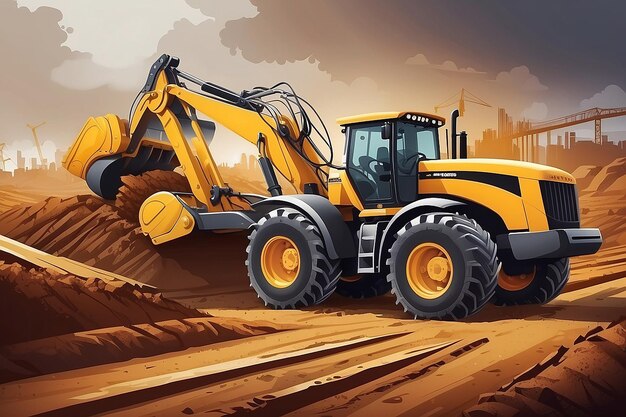 Illustration Tractor plowing a area for constructionconstruction vector