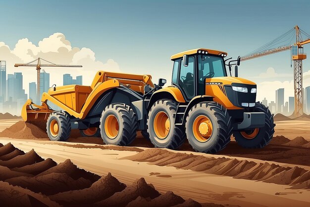 Illustration Tractor plowing a area for constructionconstruction vector