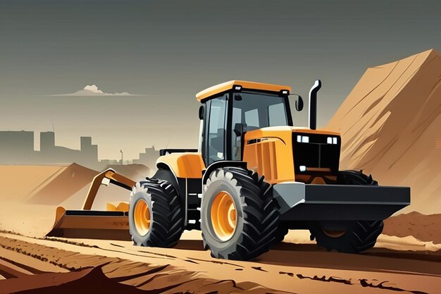 Illustration Tractor plowing a area for constructionconstruction vector