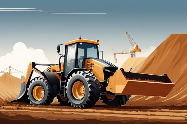 Illustration Tractor plowing a area for constructionconstruction vector