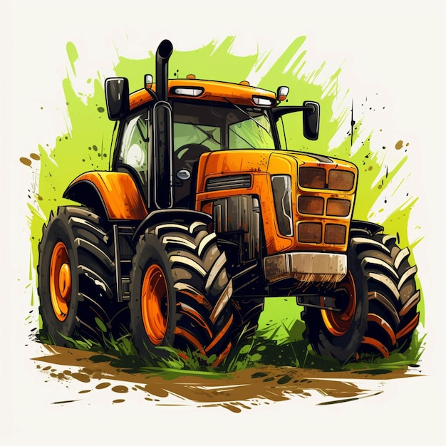 Illustration of a tractor with big tires in a field generative ai