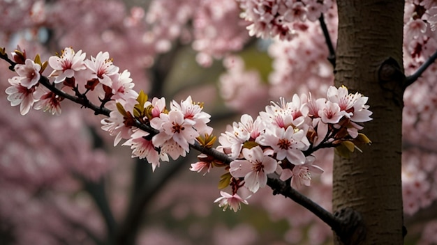 Illustration A tree blossoms with abstract pink flowers generated by AI