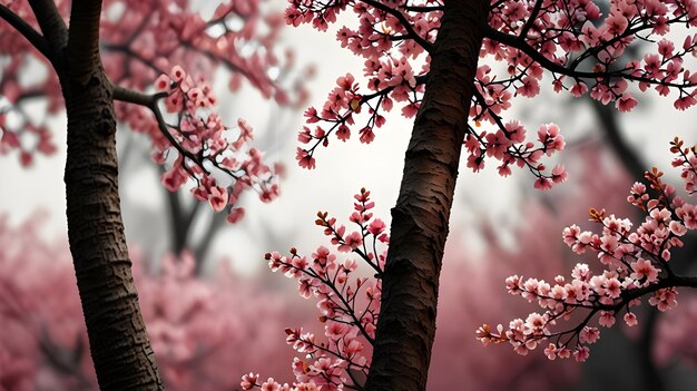 Photo illustration a tree blossoms with abstract pink flowers