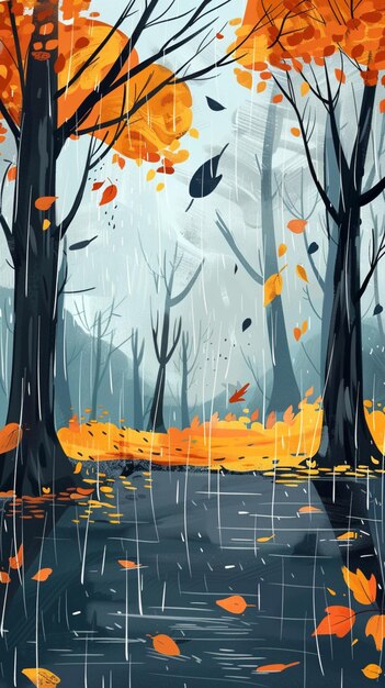 Photo illustration of trees in the rain capturing the mood of a rainy day