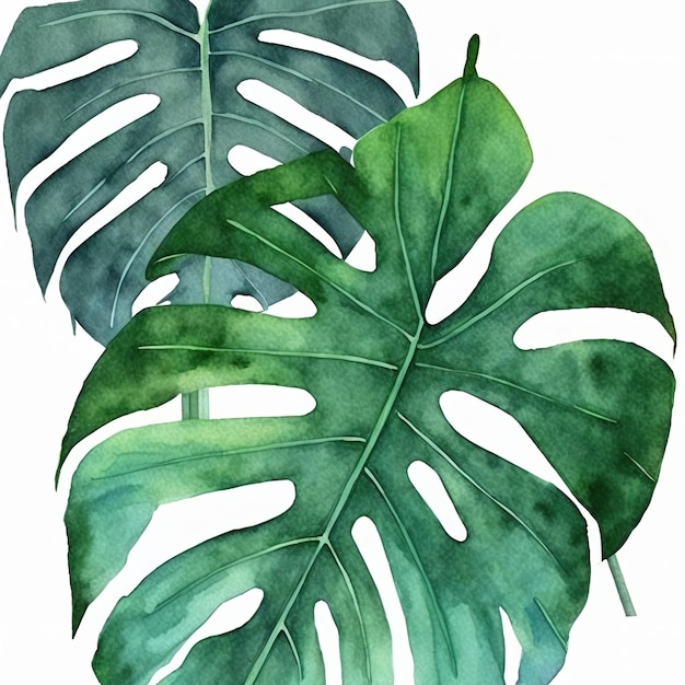 illustration of tropical leaves and Monstera on a white background Generative AI