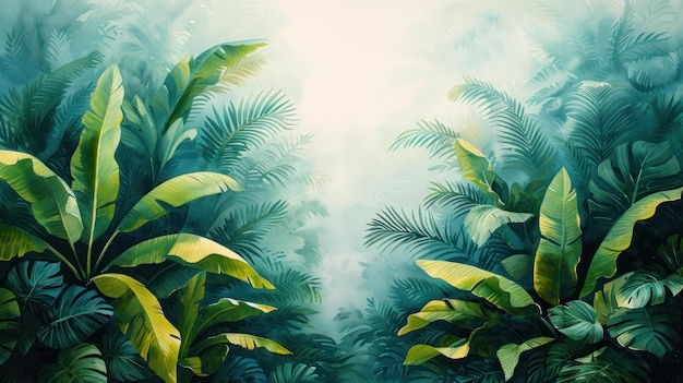 Illustration of tropical wallpaper tropical flowers palm leaves