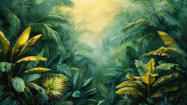 Illustration of tropical wallpaper tropical flowers palm leaves