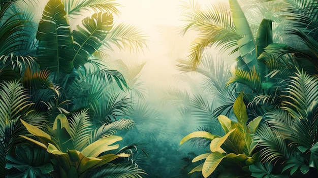 Illustration of tropical wallpaper tropical flowers palm leaves