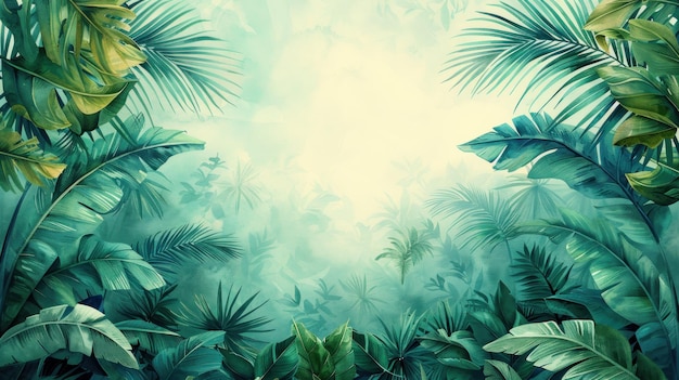 Illustration of tropical wallpaper tropical flowers palm leaves