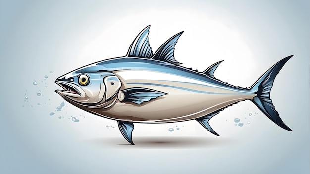 Illustration of a tuna fish isolated on a white and blue background Generative AI