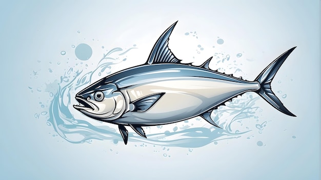 Illustration of a tuna fish isolated on a white and blue background Generative AI