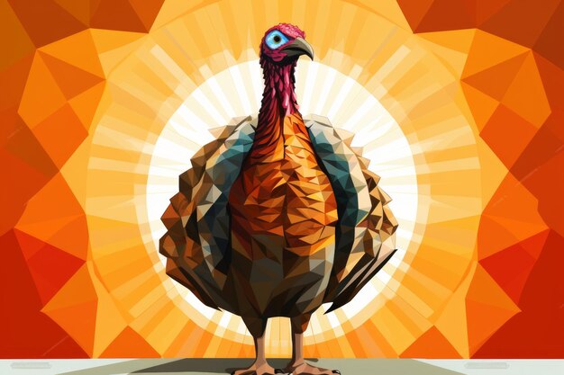 Photo an illustration of a turkey standing in front of an orange background