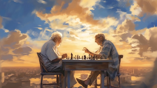 illustration of two grandfathers playing chess