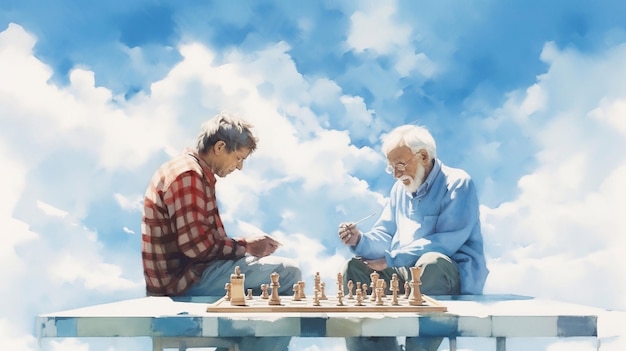 illustration of two grandfathers playing chess