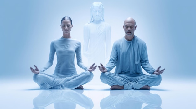 Illustration of two people practicing yoga in seated pose Meditation concept Generative ai