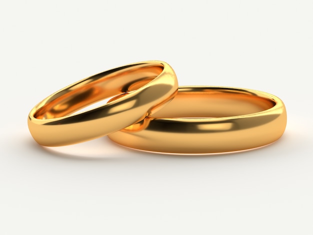 Illustration of two wedding gold rings lie in each other isolated on white