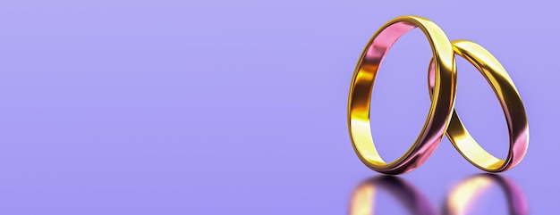 Illustration of two wedding gold rings with blank background Unity concepts