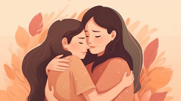 An illustration of two women hugging and the words love is on the front of them