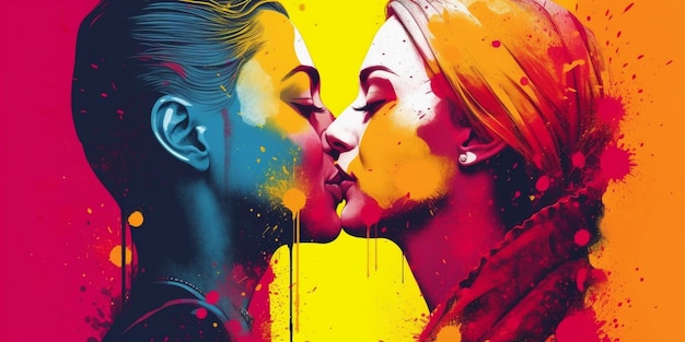 Illustration of two women kissing LGBT pride concept