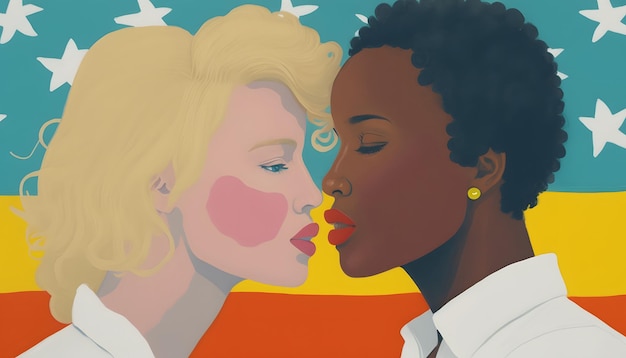 An illustration of two women kissing.