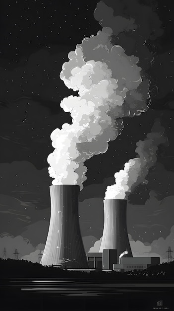 Photo illustration of typical nuclear reactor emitting smoke