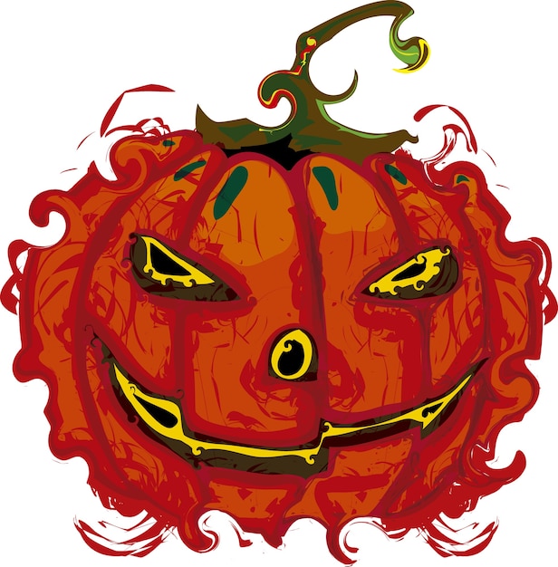 Illustration of a typical scary halloween pumpkin on a white background