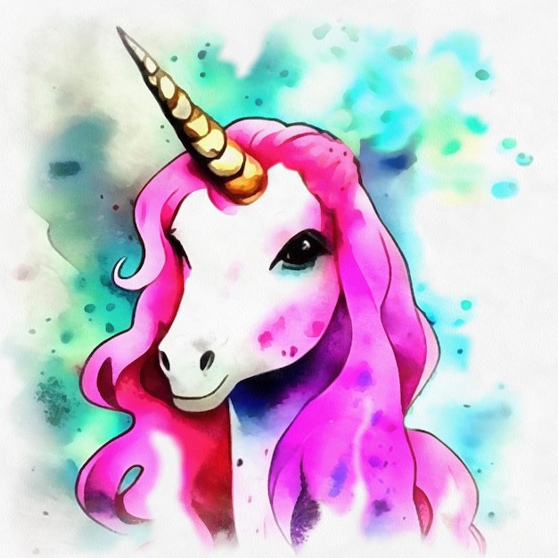 Illustration of unicorn in watercolor style on paper canvas generative AI