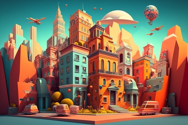 Illustration Urban Landscapes in Cartoon Style