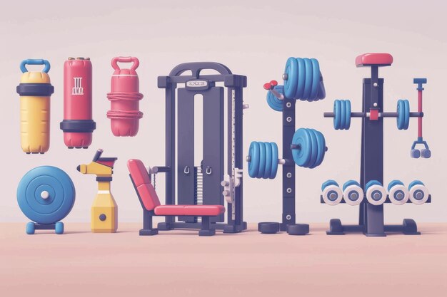 Illustration of various gym equipment symbolizing fitness and health