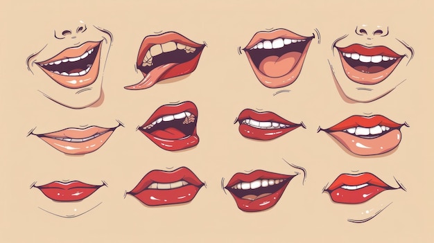 Photo illustration of various mouth expressions showcasing emotions in a cartoon style on a light beige background