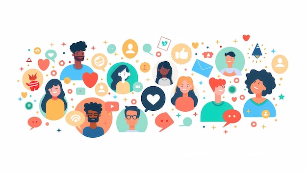 Photo illustration of various social media users interacting and connecting online showcasing a vibrant and inclusive community generative ai