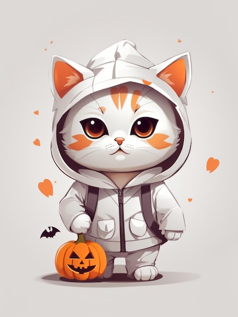 illustration vector Halloween cute Minimalist artwhite backgroundcute tiny cat character