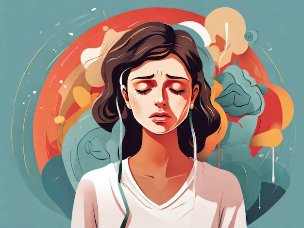 Illustration Vector Style Female Suffering From Anxiety_1