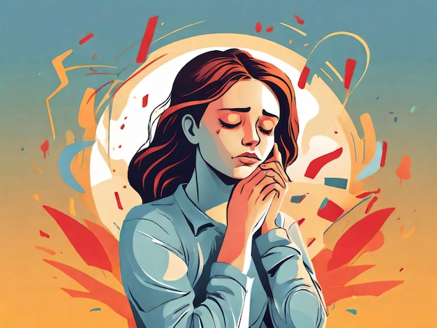 Illustration Vector Style Female Suffering From Anxiety_3