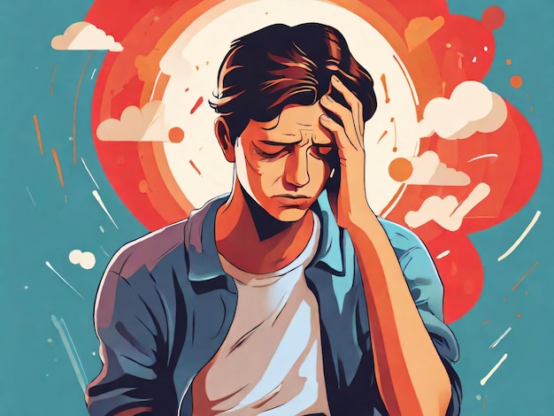 Illustration Vector Style Male Suffering From Anxiety_1