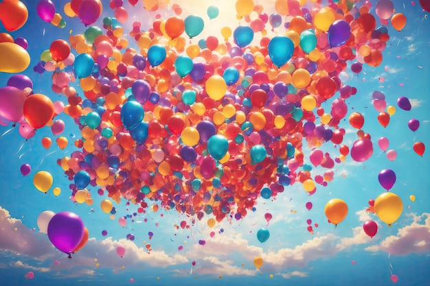 Illustration of a vibrant of colorful balloons ai generative