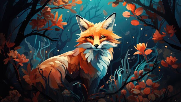 a illustration vibrant illustration portraying a charismatic fox in its natural habitat