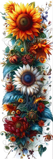 Illustration of vibrant sunflower intricate detail beautifully isolated against pure white