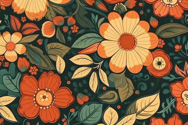 Illustration of vintage floral seamless pattern Generative AI